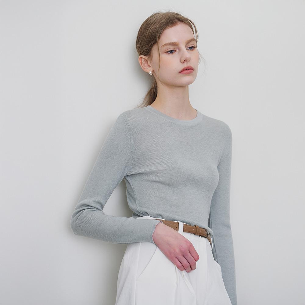 MOMET Como Basic Round Ribbed Knit Mint Gray