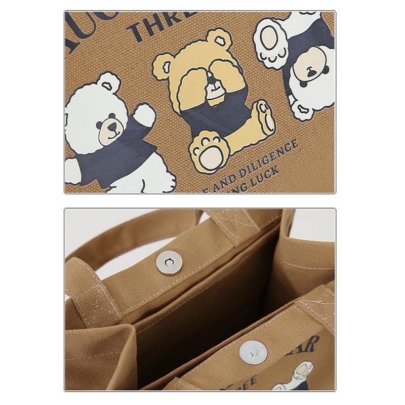 Cartoon Cute Printed Pattern Canvas Handbag Office Worker Lunch Bag Tote Bag Picnic Drink Bag Portable Outdoor Food Bags