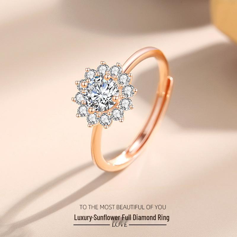 

Korean Style S925 Sterling Silver Sunflower Diamond Women s Ring - High-End, Elegant, Trending Design платиновый