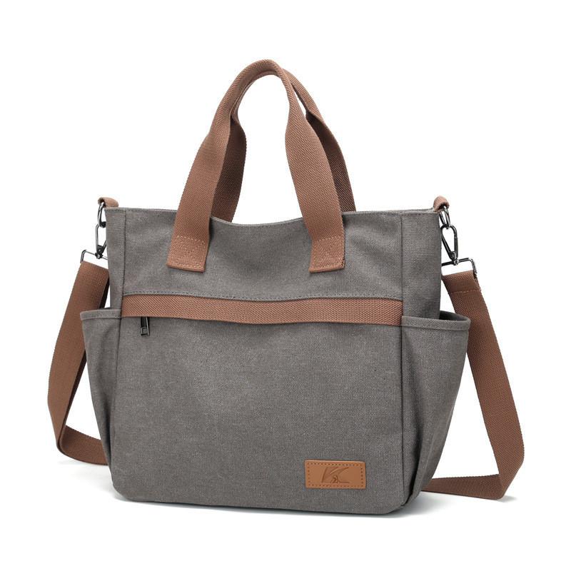 Canvas Tote Bag With Multiple Pockets For Daily Casual Use Womens Large Capacity