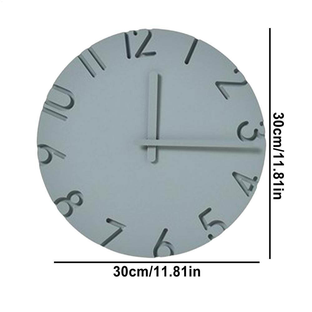 Round Wall Clock 12-Inch 3D Number Cement Texture Clock Modern Wall Decoration For Living Room Kitchen Farmhouse Office Bedroom
