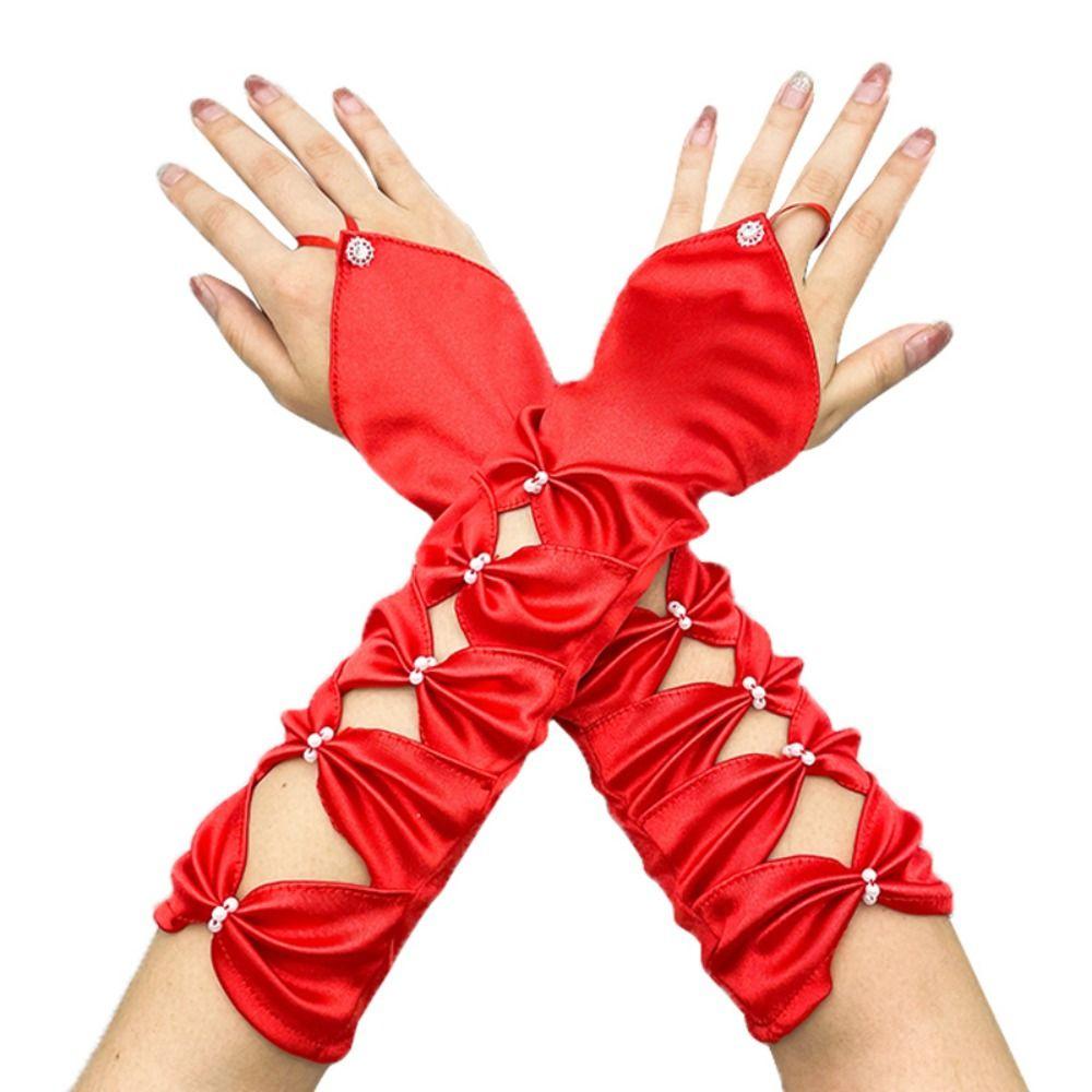 Arm Warmer Party Formal Gloves Bow Full Finger Gloves Temperament Women Long Gloves  Women
