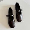 Sheepskin version~ Minimalist retro style versatile round head flat-soled single shoes women's leather shallow mouth one-word buckle Mary Jane shoes