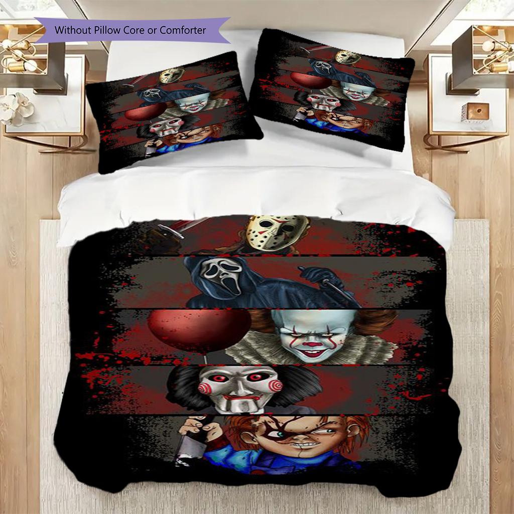 Horror Icons Freddy Vs Jason Threepiece Set 1 Duvet Cover 2 Pillowcase Without Core Soft And Comfortable Duvet Cover And Pillowcase