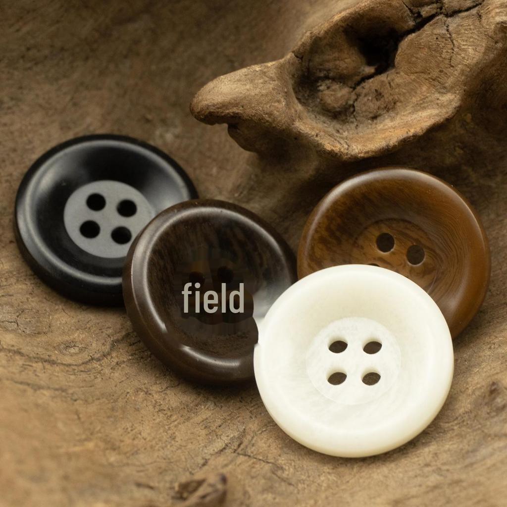 Off-White Wide-Brimmed Sweater Suit with Black Coat and Resin Buttons - High-End Autumn/Winter Windbreaker with Coffee-Colored Buttons