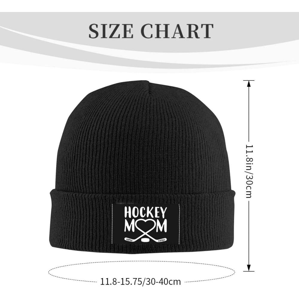 Winter Knit Hat Cap for Unisex Women, Hockey Mom Heart Daily Beanie Hat Unisex Warm Cuff Ski Skull Caps Black