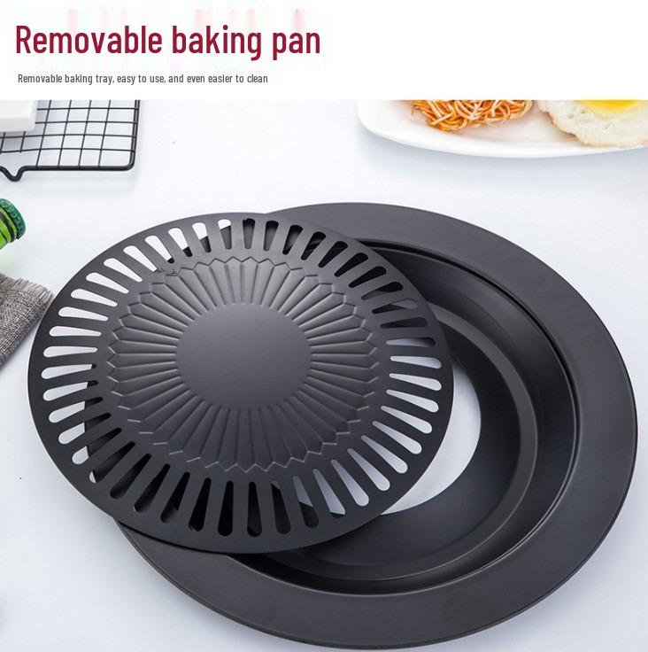 Korean Style Non-Stick Smokeless Grill Pan for Meat - Round BBQ Frying & Grilling Pan for Household Cassette Stoves