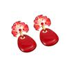 New Chinese Style National Style Enamel Spring Color Pearl Burgundy Flower Earrings New High-end Temperament Fashionable Retro Earrings