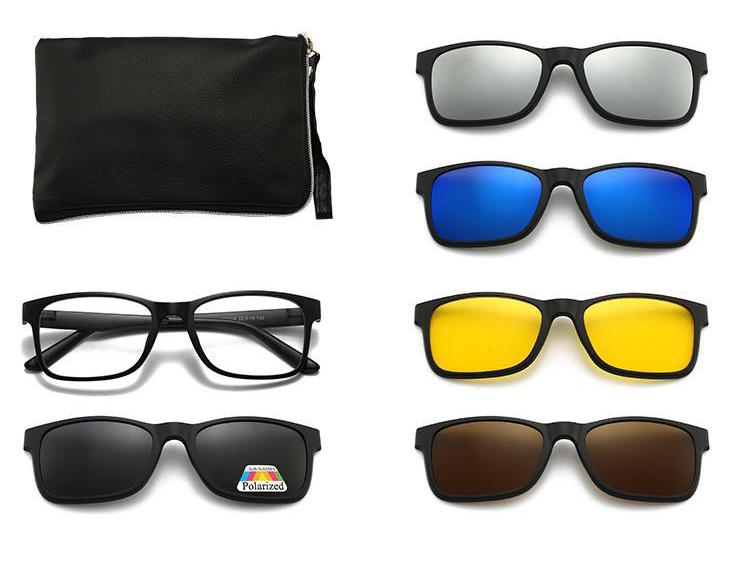 Clip-on Glasses Set: Includes 5 Polarized Lenses, Compatible with Myopia TR90 Retro Magnetic Sunglasses