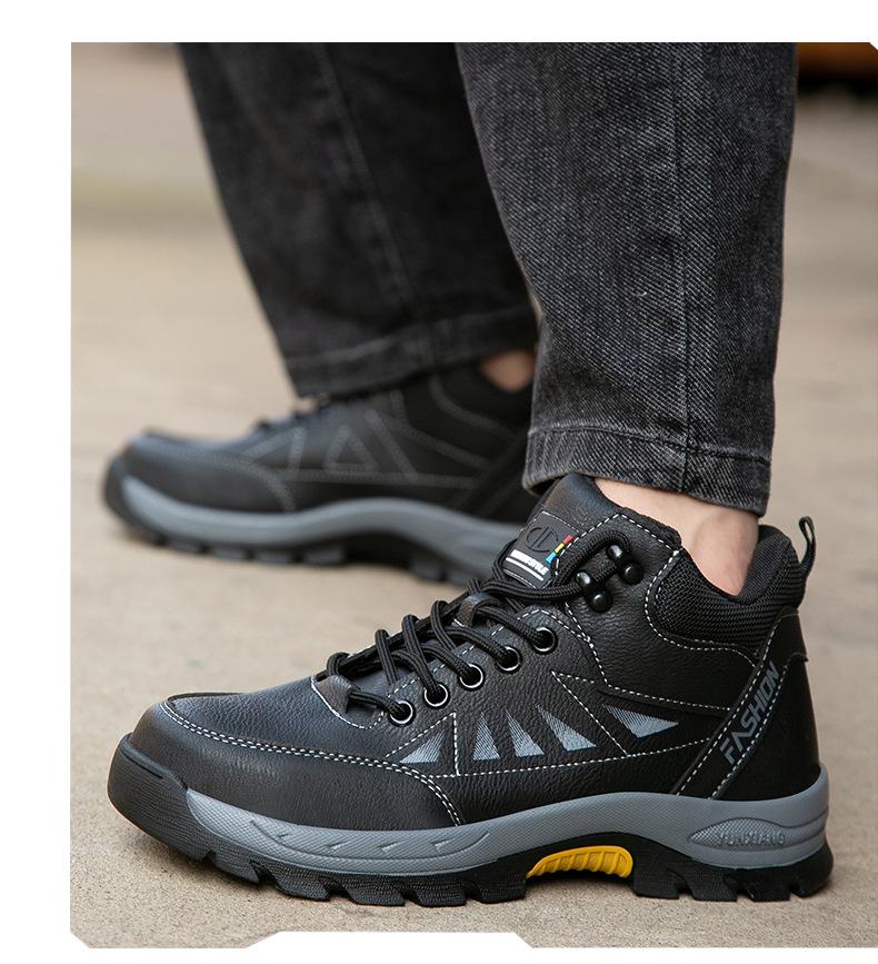Men's High-Top Safety Shoes: Anti-Smash, Anti-Puncture, Warm Velvet Lining, Ideal for Long Standing, Autumn/Winter Ready.