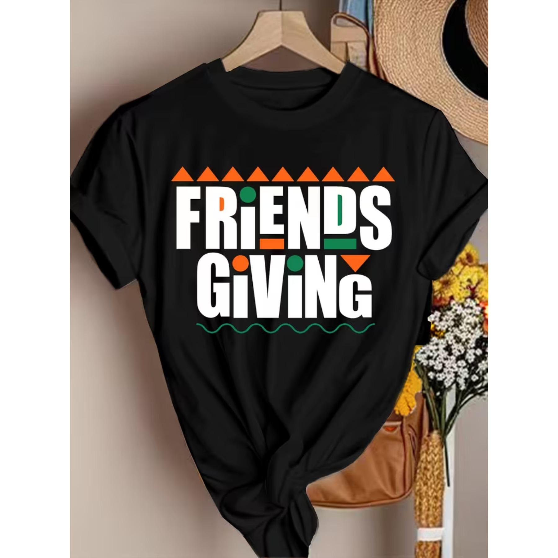 

Friends Print T-Shirt, Casual Short Sleeve Crew Neck Top Stylish All Season Women S Clothing XXL