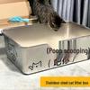 Rechteckige Katzentoilette aus Edelstahl, Spritzschutz, Leicht zu reinigen, Großes Fassungsvermögen