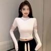Women's Black Ribbed Slimming Semi-High Neck Knitted Top - Long Sleeve Autumn/Winter Fashion