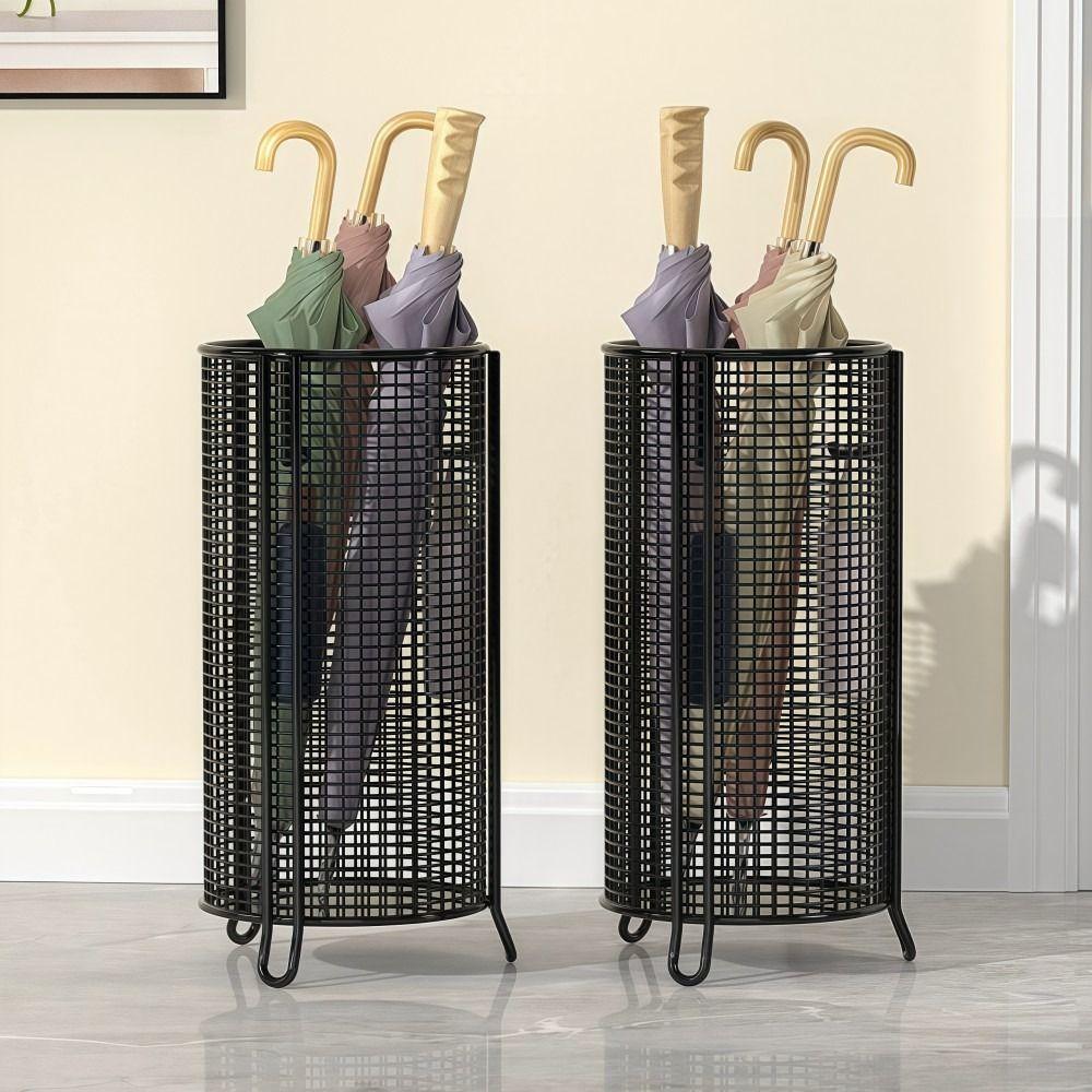 Practical Metal Umbrella Holder Drainage Design Stand Type Umbrella Barrel Durable Cylindrical Storage Rack Home Entrance