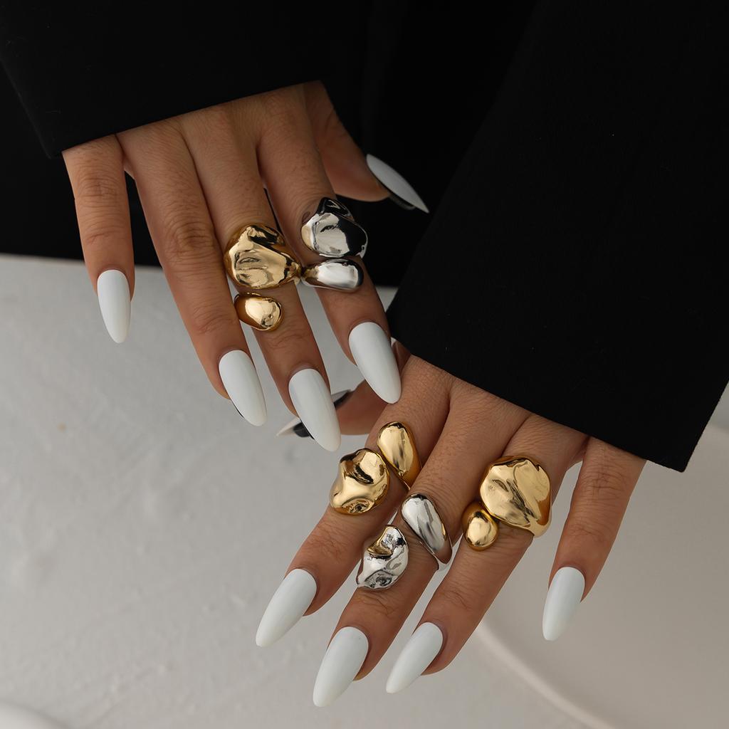 Ingemark Creative Unique Smooth Water Drop Rings for Women Punk Gold Color Geometric Adjustable Open Ring Couple Wed Jewelry New