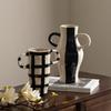 Ceramic Vase Geometric Check Pattern Flowerpot with Handle Flower Arrangement Accessories Terrarium Home Decoration