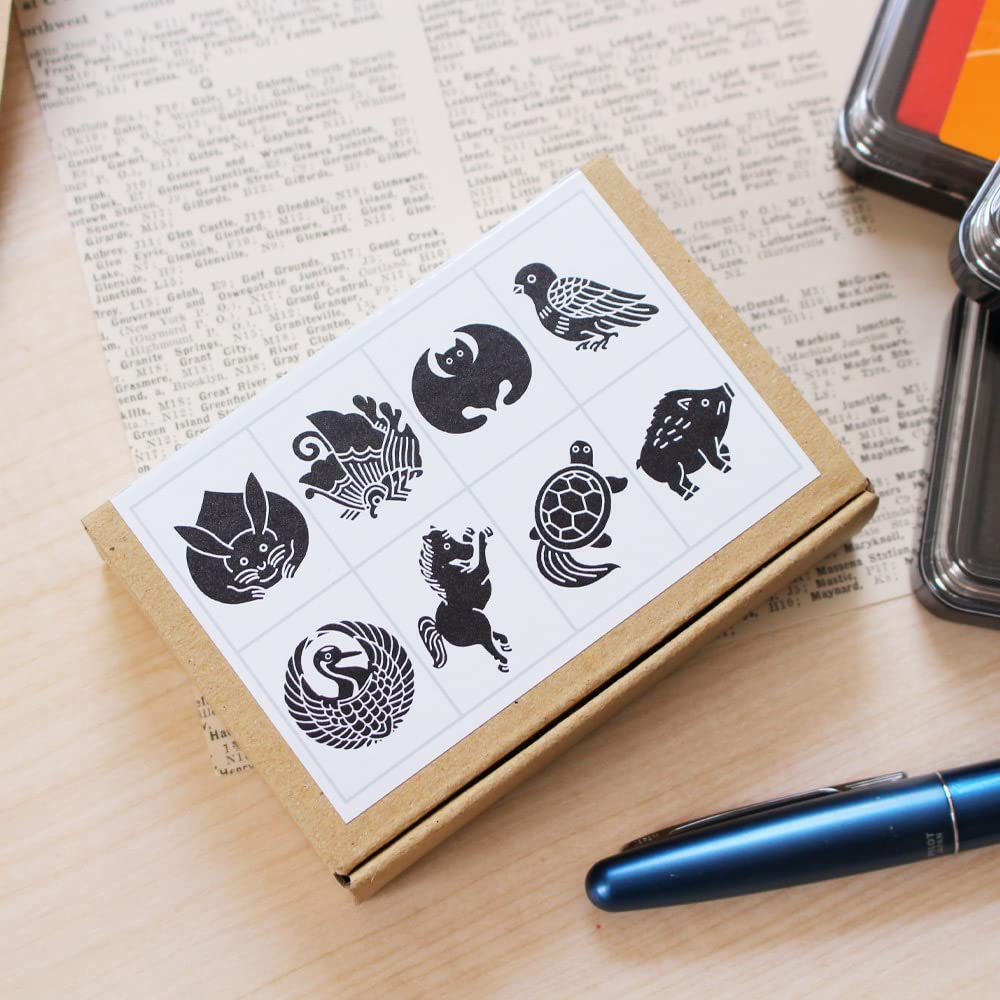 Stylish Wooden Rubber Stamp Set Featuring Family and Perfect for Short and New Perfect As a Made In Japan Cute, Japanese-style, Crests, Rabbits,