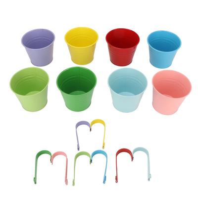 8 buc Jardiniere Găleată Suspendată Colorate Decorative din Fier Ghivece de Flori cu Cârlige Detașabile pentru Balustradă