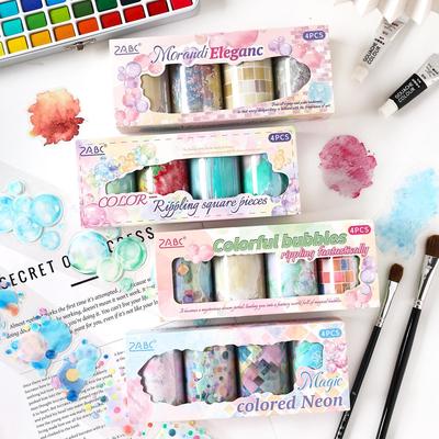 ZABC Colorful Washi Tape Series: 4 Rolls for Journal Decoration & DIY Collage