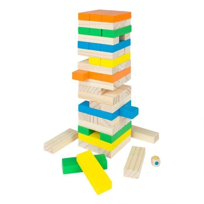 Jeu de société - Play&amp;Learn - Tour de blocs en bois - 58 pièces - Bois naturel - A partir de 3 ans