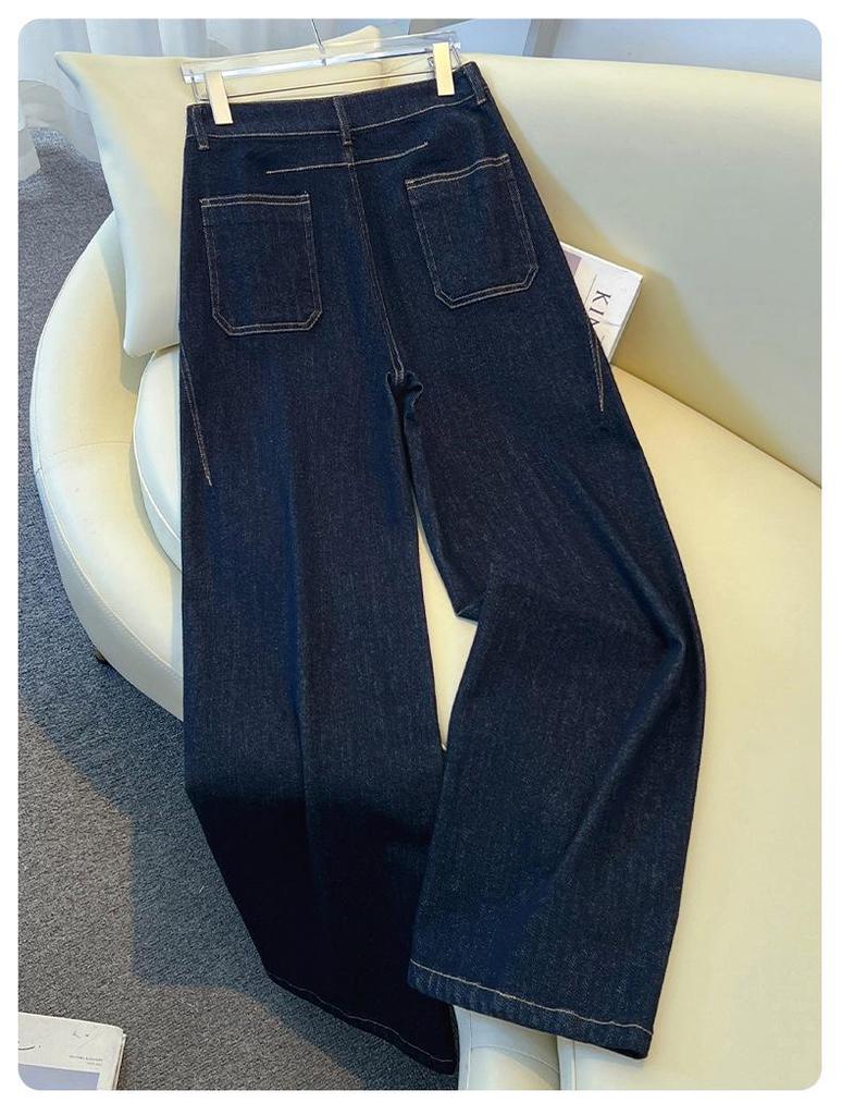 Women's Denim Blue Wide-Leg Jeans - Spring/Autumn 2026 Fashion: Curved Straight-Leg Style