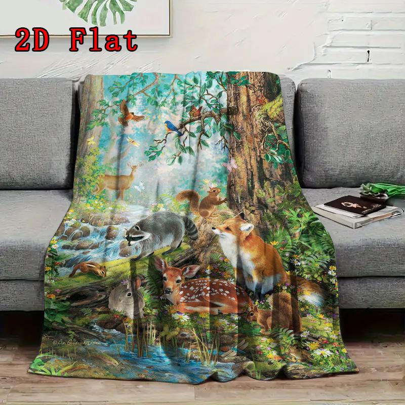 Magical Forest Wildlife 2D Flat Pattern Flannel Blanket High Quality All Seasons Warmth and Comfort Perfect for Christmas Gifts.