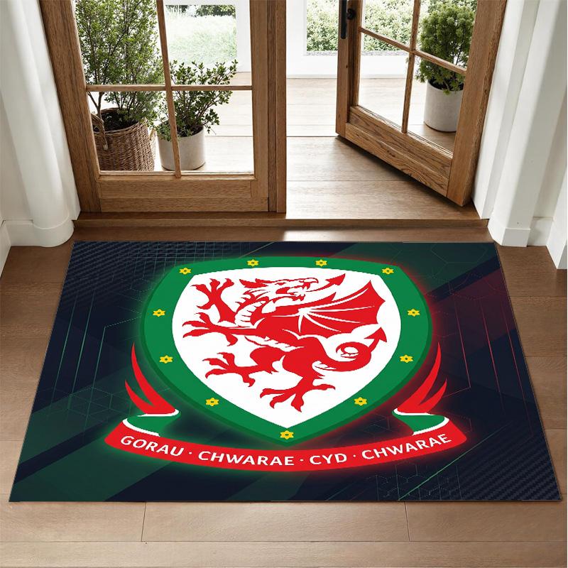 Wales Rugby Design Crystal Velvet Rug Soft Decorative Mat for Bedroom Entrance
