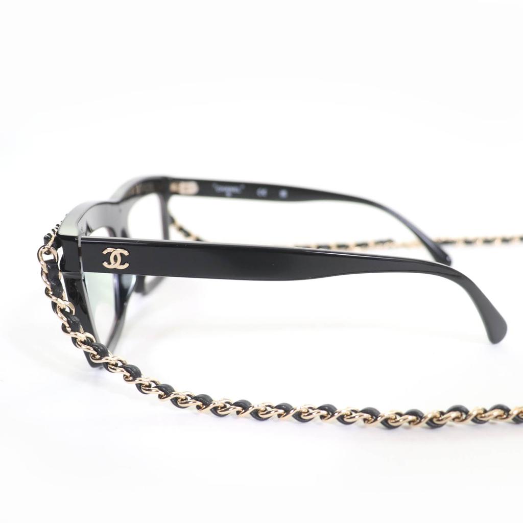 Pristine CHANEL sunglasses Rectangle Shape Blue Light Cut COCO Mark Chain black A71627 Used