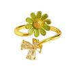 Medieval Vintage Enamel Zircon Flower Opening Ring Niche Design Light Luxury High Sense Ring Woman