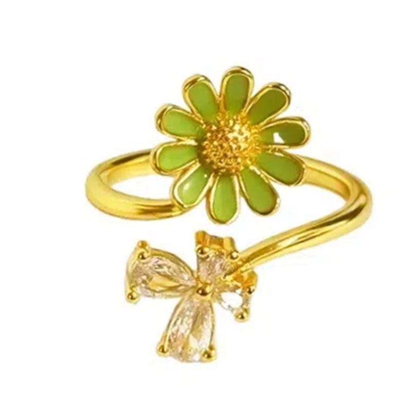 Medieval Vintage Enamel Zircon Flower Opening Ring Niche Design Light Luxury High Sense Ring Woman