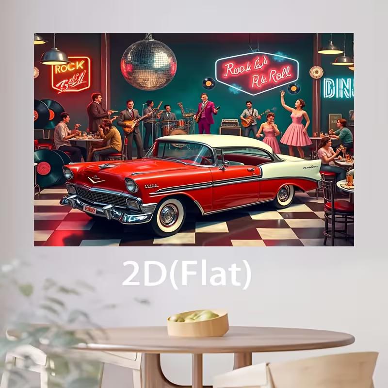 2D Retro Rock N Roll Diner Backdrop for 50s Themed Birthday Party Photoshoot