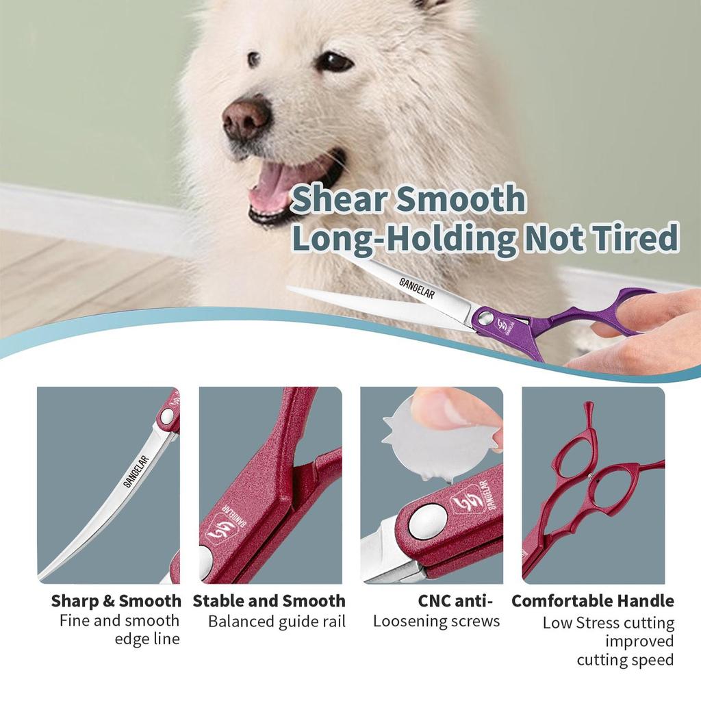 SANGELAR 7-calowe zakrzywione nożyczki do pielęgnacji zwierząt Premium Pet Grooming (Opcje wielokolorowe, dwustronne zastosowanie)