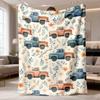 2026 Latest Flannel Blanket Vintage Floral & Truck Throw Blanket Soft Flannel AllSeason Couch, Bed, Camping, Travel Blanket Retro Blue Floral Print Tr