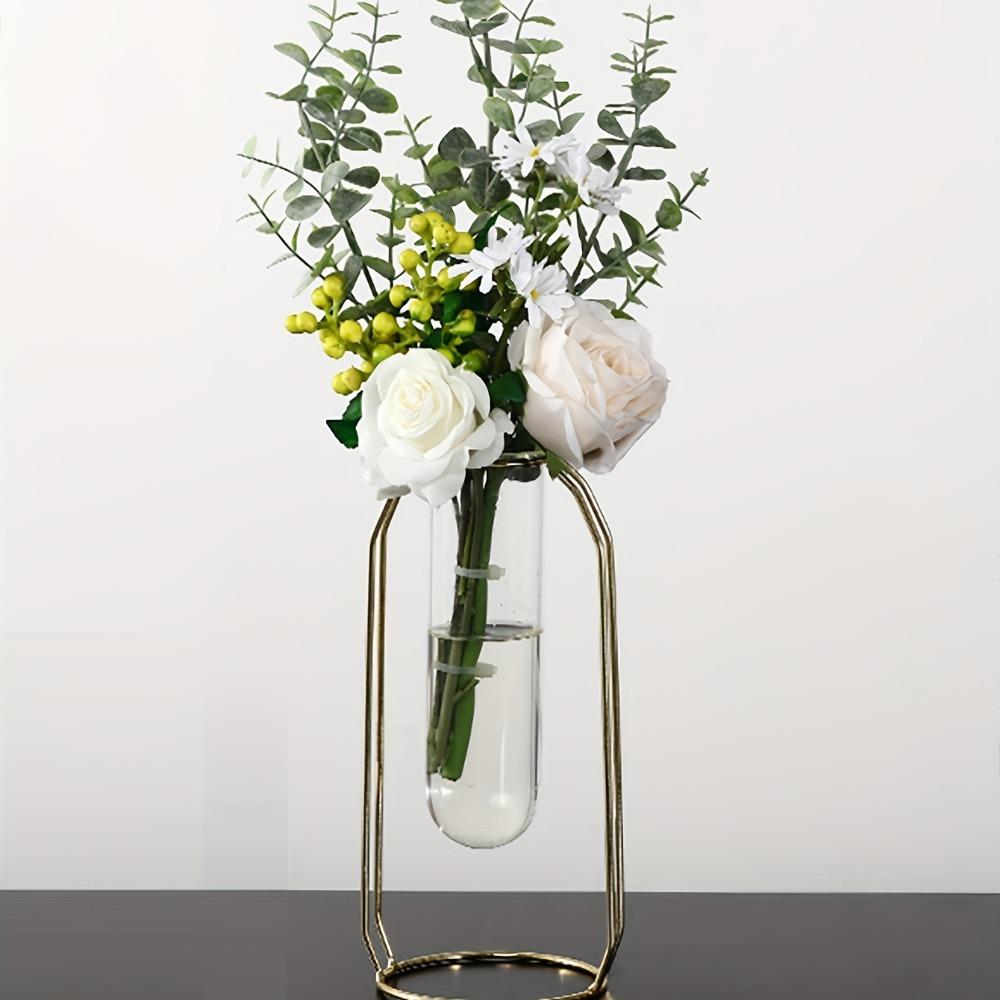Gold Vase Metal Frame Modern Creative Hydroponic Vase Home Living Room Decoration Flower Arrangement Dried Flower Decoration Table Potted Vase