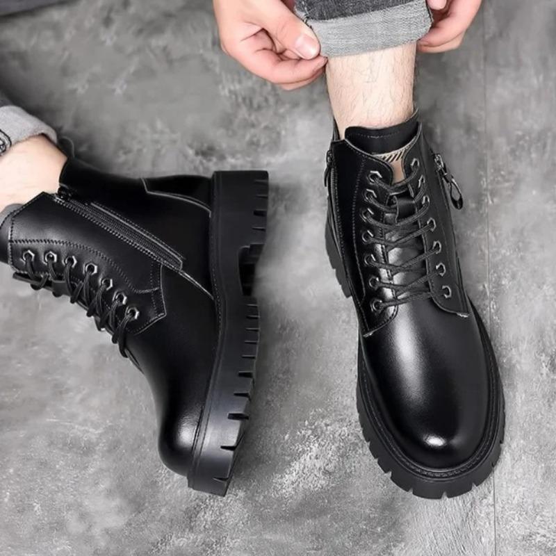 Men Boots High Quality Casual Leather Boot Outdoor Waterproof Leather Winter Booties Plush Warm Cotton Boots for Men Ankle Botas