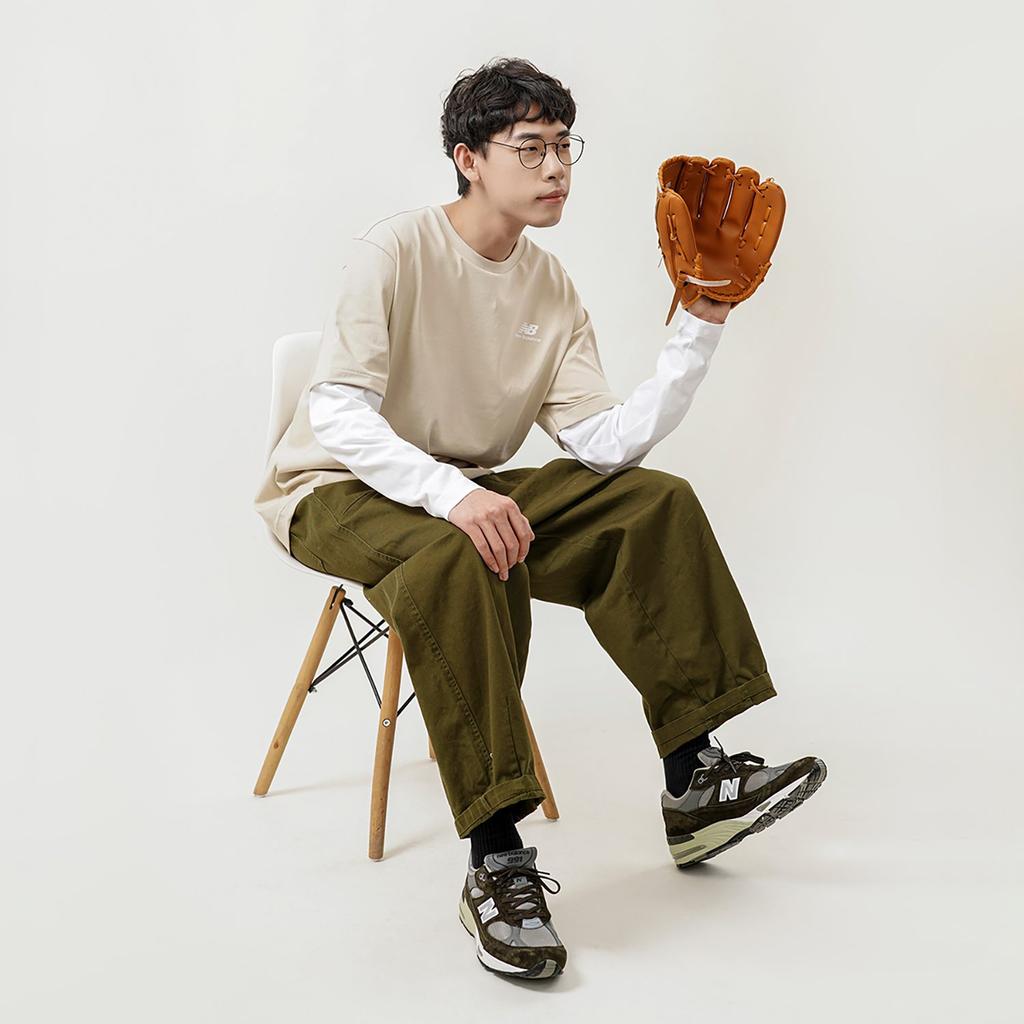 New Balance Contrasting Colors T Shirts Unisex Apricot Crew Neck Moderate Straight Fit 5DC16063-BEI