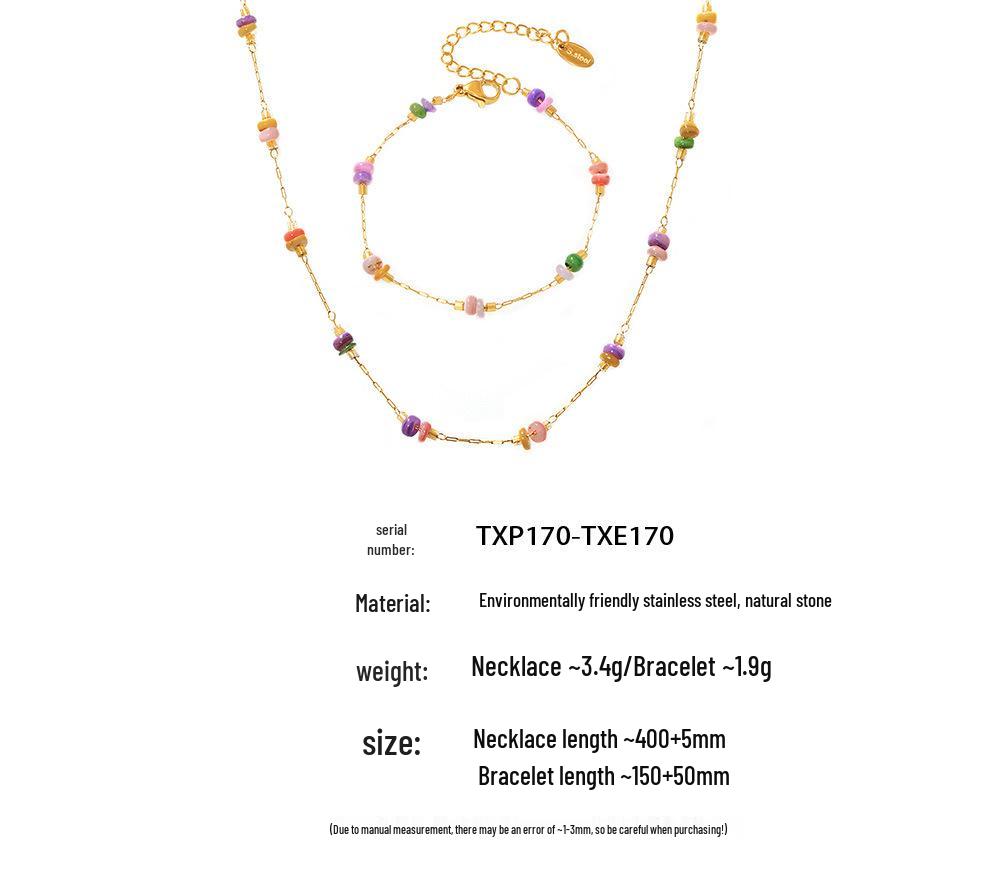 Qiong Yao Handmade Double Layer Stainless Steel Necklace with Colored Natural Stones for Women - Sweet, Light Luxury Feel
