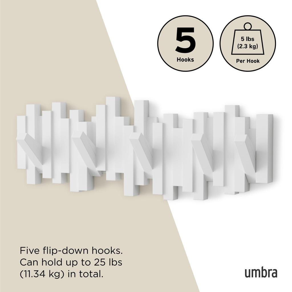 Umbra STICKS MULTI HOOK Wall Storage Wall Hanger Hook, White,