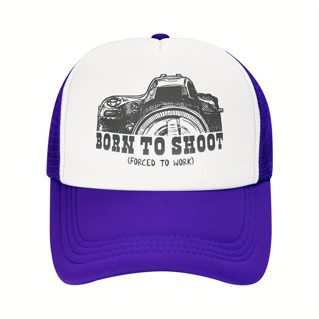 Born To Shoot Photographer Graphic Trucker Hat Breathable Mesh Baseball Cap Casual Adjustable Adult