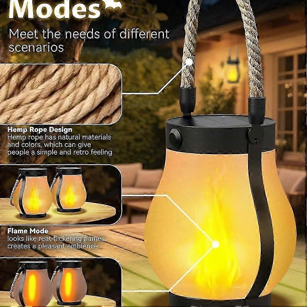 4 Pcs Solar Lantern Outdoor Lights Waterproof Dancing Flame for Garden and Yard Decor