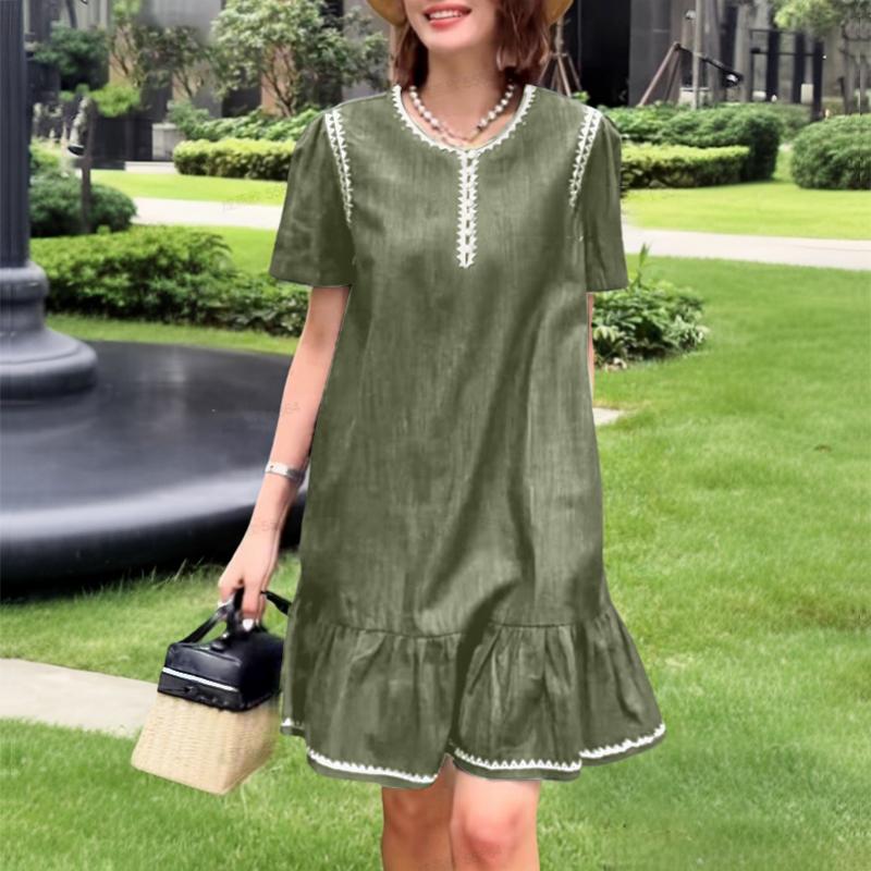 ZANZEA Womens Casual Round Neck Summer Short Sleeve Dress