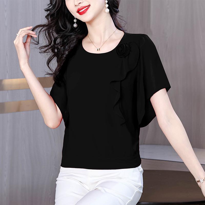 2025 Summer Chic Chiffon Blouse: Women's Floral Short-Sleeve Top
