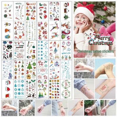 Christmas Santa Reindeer & Penguin Cute Cartoon Tattoo Stickers with English Letters