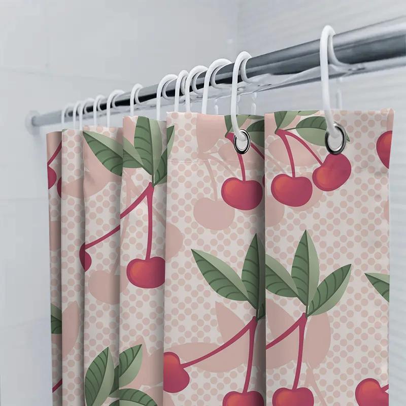 Pink Cherry Shower Curtain 3D Printed Bathroom Decor Water Repellent Fabric Perfect For Home Bathrooms