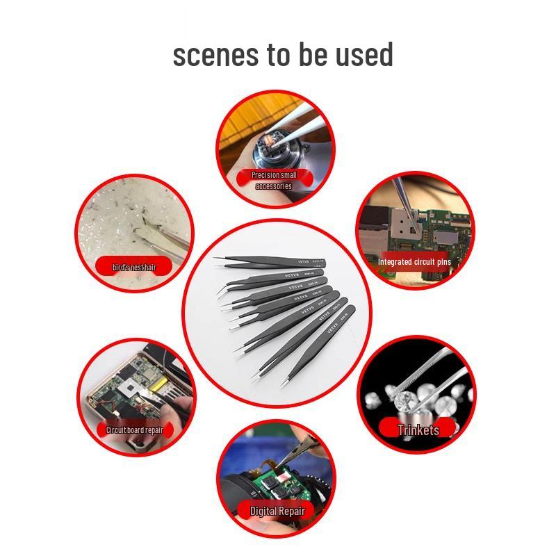 Stainless Steel Anti-static Precision Tweezers Set - Pointed & Bent Tips, Thickened Fine Points for Repair and Precision Tasks
