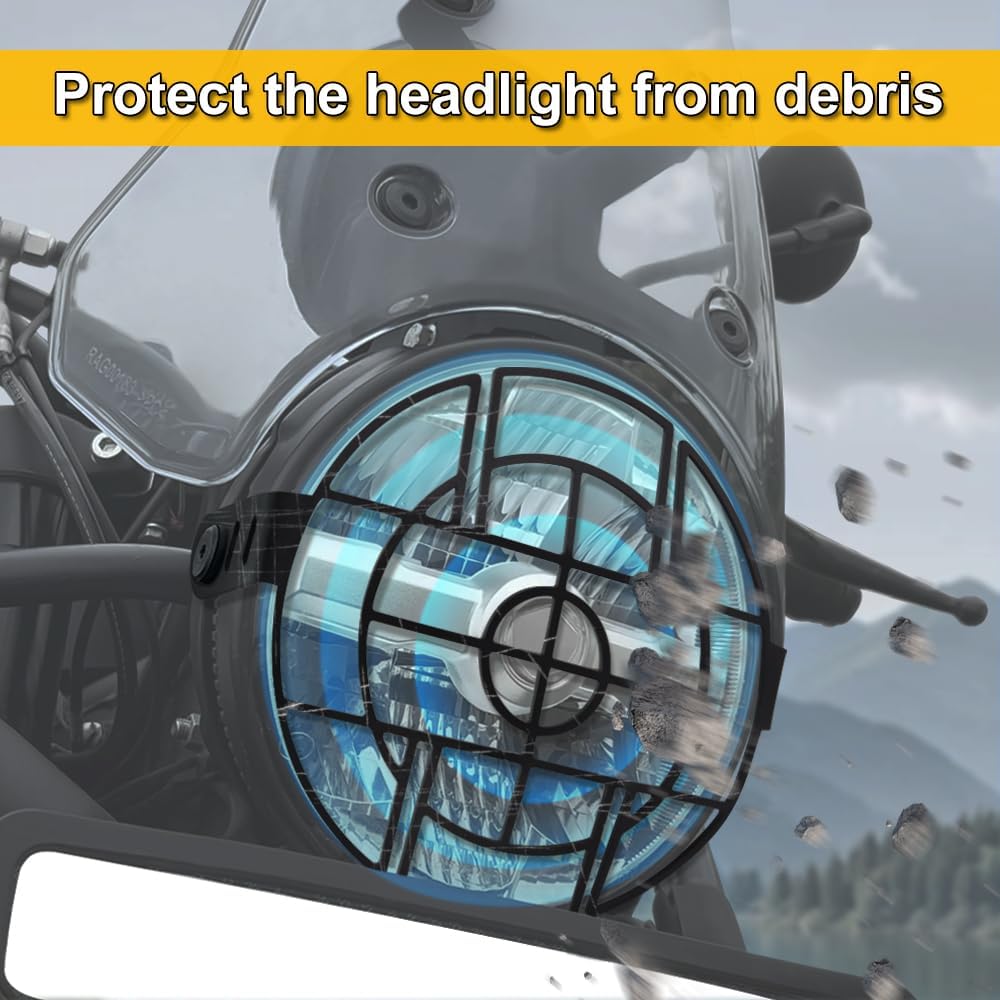 Headlight Guard Grille Cover Fit for Himalayan 450/Guerrilla 450 | Steel Construction, Protects Headlight from Debris/Impacts, Uses Original Screws,