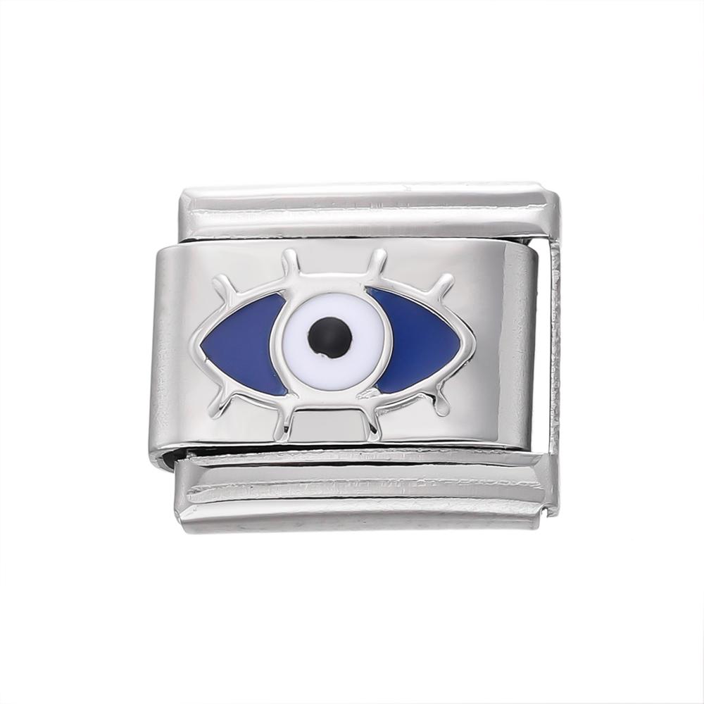 

1pc 9x10mm Stainless Steel Taiji Pattern Various Eyes Shape Italian Links Fit Bracelet for DIY Jewelry Making Accessories