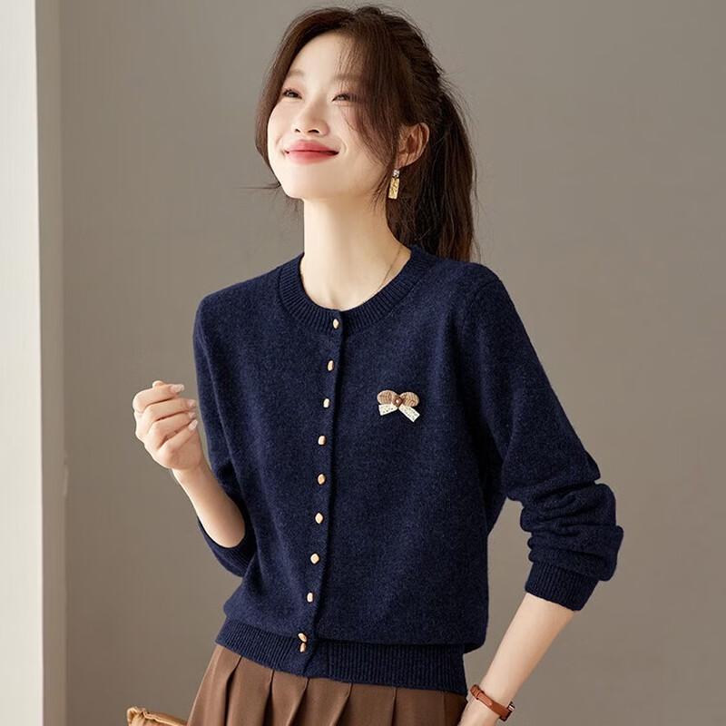 Women's Gold Button 100% Wool Knit Cardigan