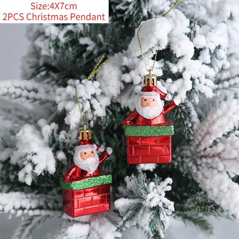 

2PCS White&Red santa snowman Christmas Pendants Ornaments For Xmas Tree Ornaments Christmas Party Decorations Kids Gift