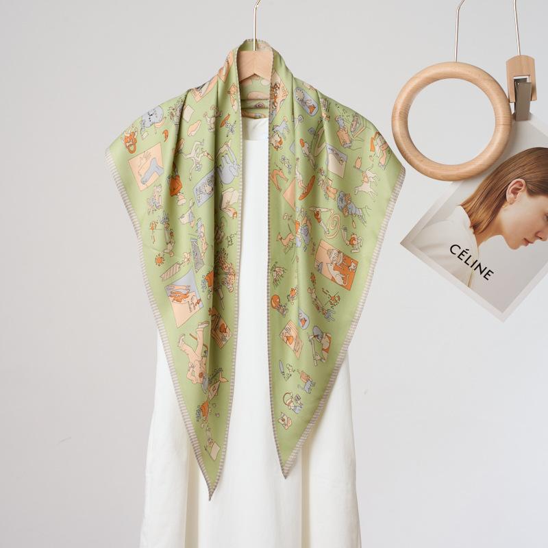 New Korean Version of Fashion Old Money Wind Triangle Scarf Versatile Sweet Shawl Skin-friendly Soft Imitation Silk Women's Triangle Silk Scarf